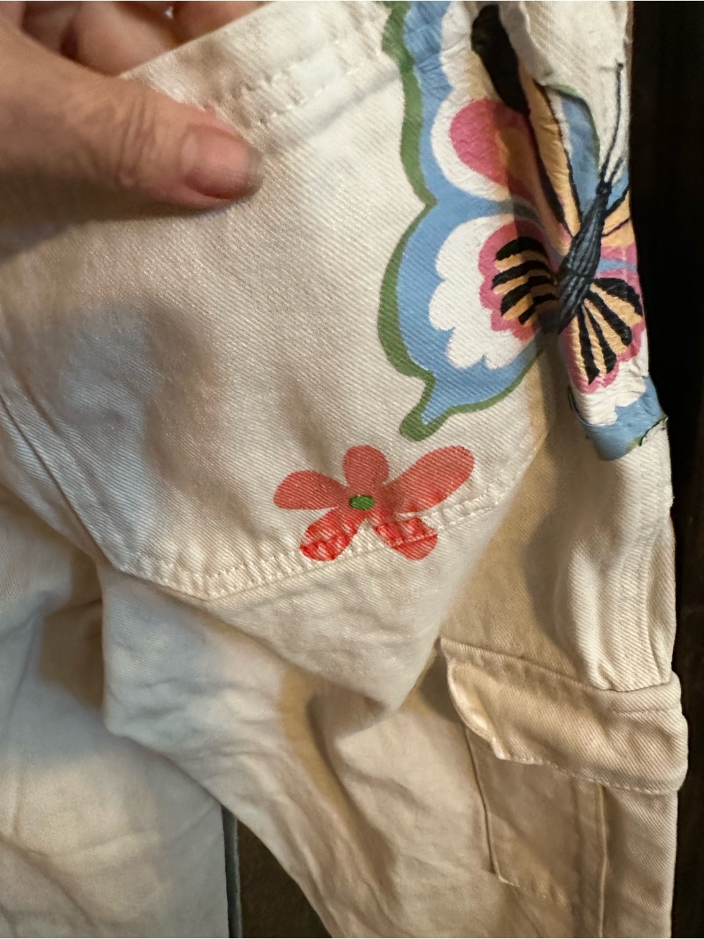 PacSun High Rise Carpenter Jeans Size 25 White Floral Butterfly Cargo Y2K Barbie - Picture 8 of 8